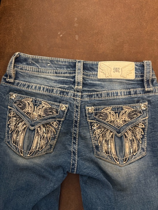 Miss Me Women's Blue Flare Jeans with Faded Detailing - Picture 4 of 6